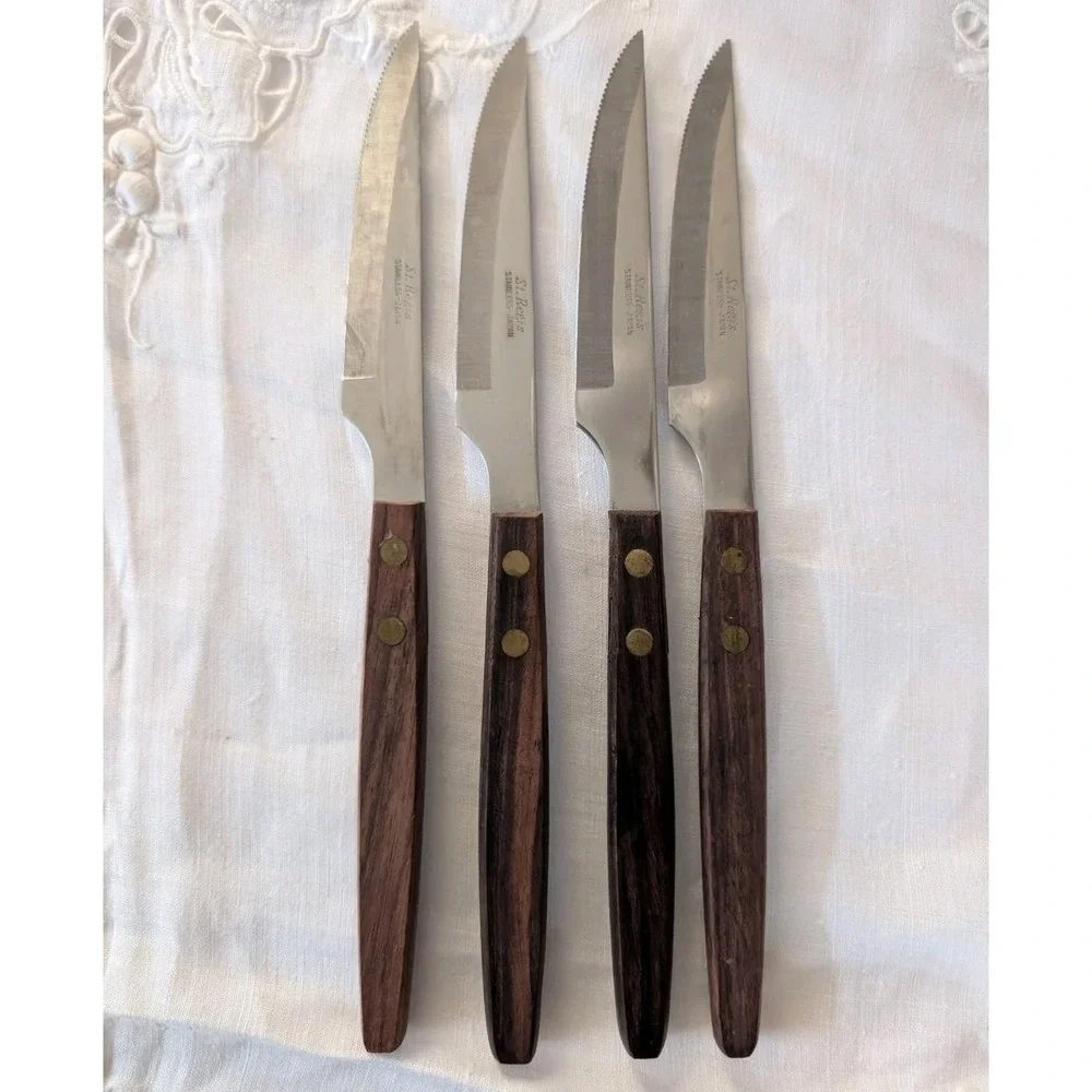 St. Regis Stainless Steak Knives w/Wood Handles Japan Set of 4 MCM‎ Original